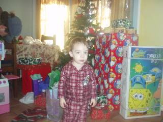 Colton with his presents at Christmas